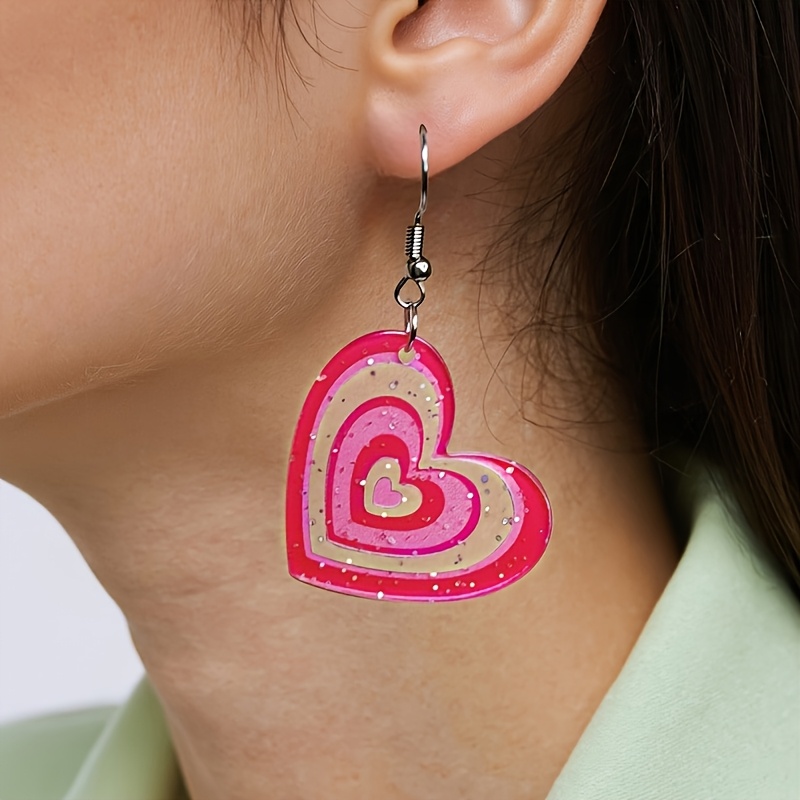 2pcs Valentine's Day Glitter Heart Acrylic Earrings Set